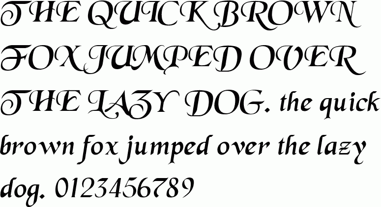 See the Black Chancery Italic free font download characters